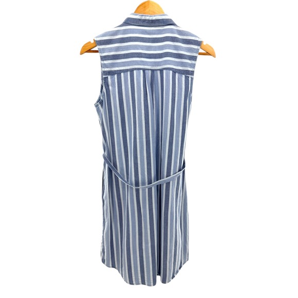 Toad&Co Indigo Ridge Sleeveless Tie Shirt Dress Striped Organic Cotton Midi Blue - Picture 4 of 7
